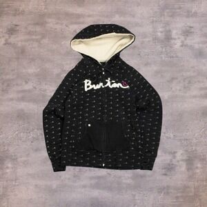 Y2K 00's Burton All Over Print AOP Black Sherpa Line Black Hoodie